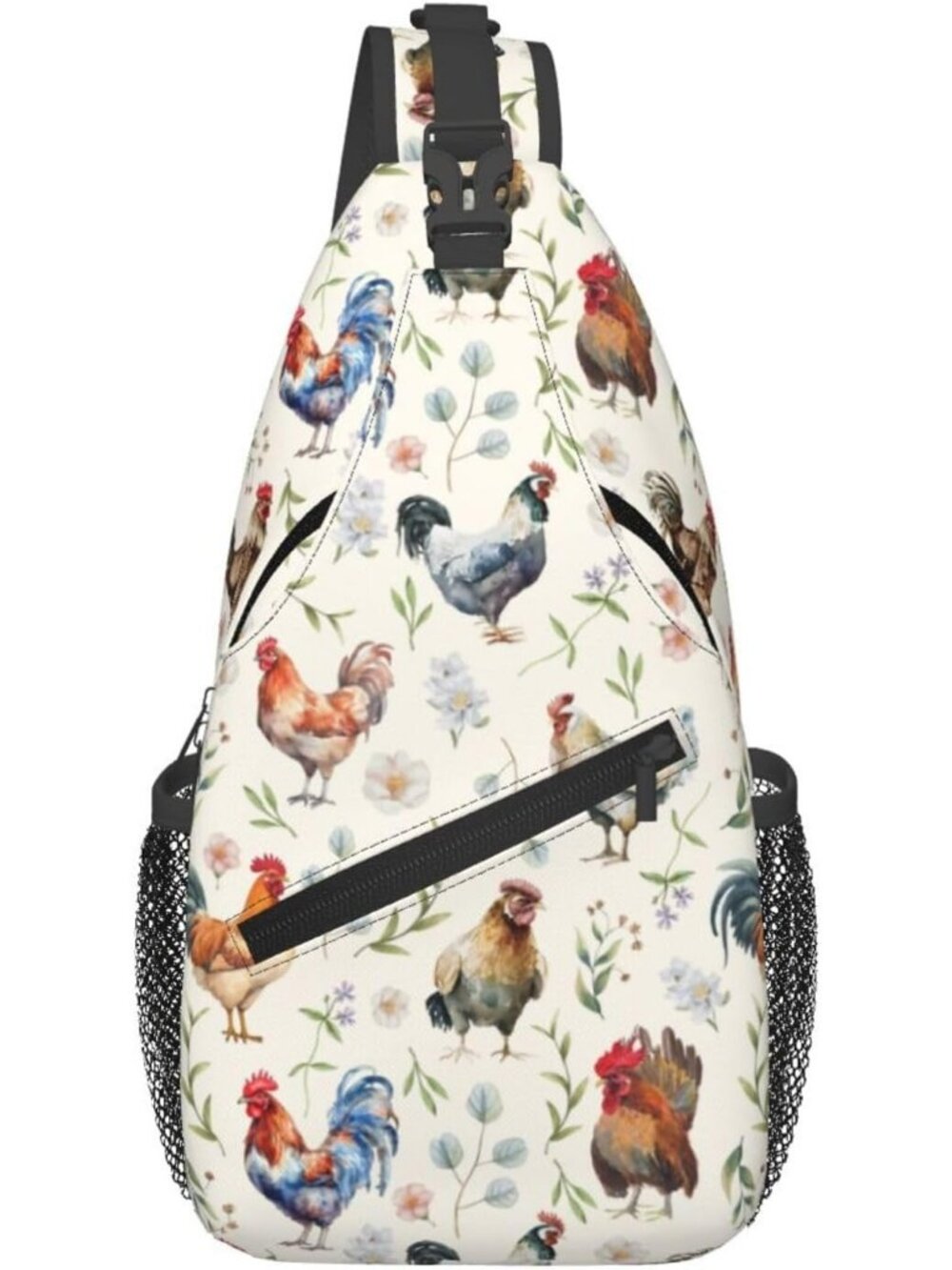 Unisex White Green Butterfly Sling Backpack Hiking Chest Crossbody Shoulder Bag